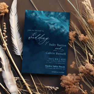 Elegant Deep Blue Ocean Wave Wedding  Invitation