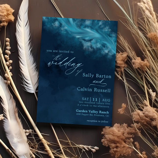 Elegant Deep Blue Ocean Wave Wedding  Invitation (Creator Uploaded)