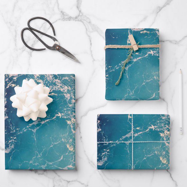 Elegant  Deep Blue Ocean Waves Background Wrapping Paper Sheet (Front)