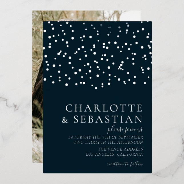 Elegant Deep Blue Photo Wedding Personalised (Front/Back)