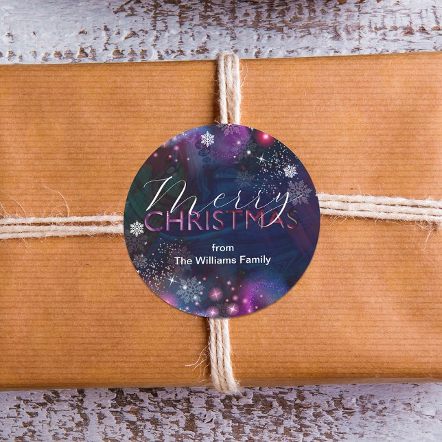 Elegant Deep Blue Pink Winter Wonderland Christmas Classic Round Sticker (Creator Uploaded)