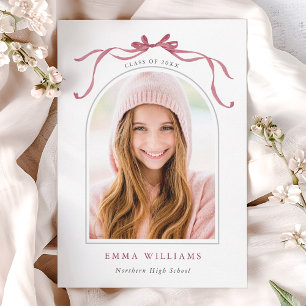 Elegant Deep Blush Ribbon Bow Graduation Announcement