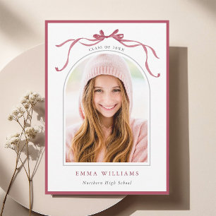 Elegant Deep Blush Ribbon Bow Minimal Graduation Announcement