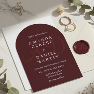 Elegant Deep Burgendy Wedding Arch Monogram Invitation