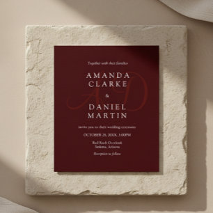 Elegant Deep Burgendy Wedding Monogram Initials  Invitation