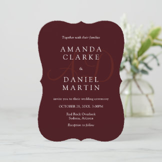 Elegant Deep Burgendy Wedding Monogram Initials  Invitation