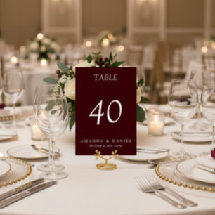 Elegant Deep Burgendy Wedding Table Number