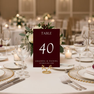 Elegant Deep Burgendy Wedding Table Number