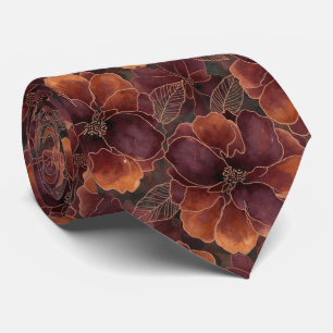 Elegant Deep Burgundy and Copper Abstract Floral Tie