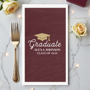Elegant Deep Burgundy Class Of 2026 Graduation Napkin