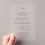Elegant Deep Burgundy Classic Wedding Acrylic Invitations<br><div class="desc">Classic style acrylic wedding invitation featuring a simple yet elegant design in a deep burgundy colour that is perfect for a fall wedding or a winter / Christmas wedding.</div>
