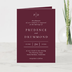 Elegant Deep Burgundy Classic Wedding Invitation