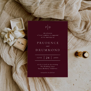 Elegant Deep Burgundy Classic Wedding Invitation