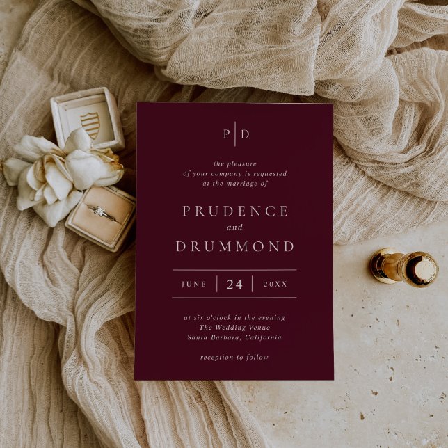 Elegant Deep Burgundy Classic Wedding Invitation (Creator Uploaded)