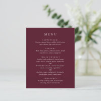 Elegant Deep Burgundy Classic Wedding Menu