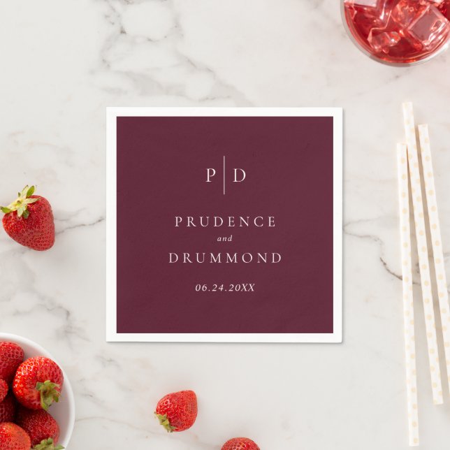 Elegant Deep Burgundy Classic Wedding Napkin (Insitu)