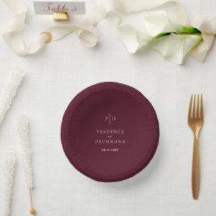 Elegant Deep Burgundy Classic Wedding Paper Plate