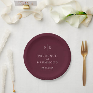 Elegant Deep Burgundy Classic Wedding Paper Plate