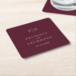 Elegant Deep Burgundy Classic Wedding Square Paper Coaster