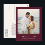 Elegant Deep Burgundy Classic Wedding Thank You Postcard<br><div class="desc">Classic style wedding thank you postcard featuring a simple yet elegant design in a deep burgundy colour that is perfect for a fall wedding or a winter / Christmas wedding.  Use the template to easily add your favourite photo.</div>