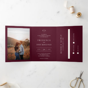 Elegant Deep Burgundy Classic Wedding Tri-Fold Invitation