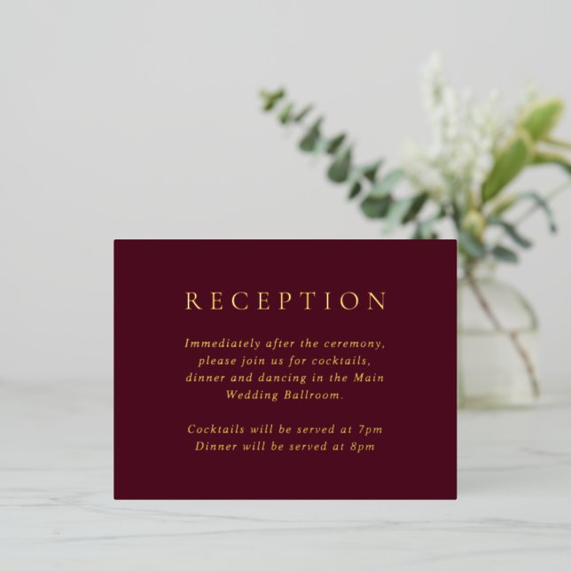 Elegant Deep Burgundy Foil Wedding Enclosure Card (Standing Front)