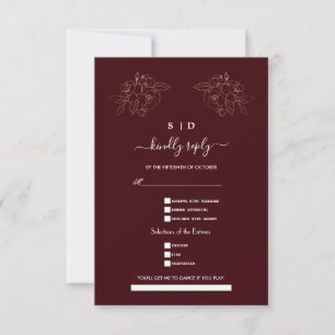 Elegant Deep Burgundy Gold Song Request Wedding RSVP Card