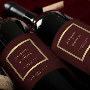 Elegant deep burgundy gold wedding personalized wine label