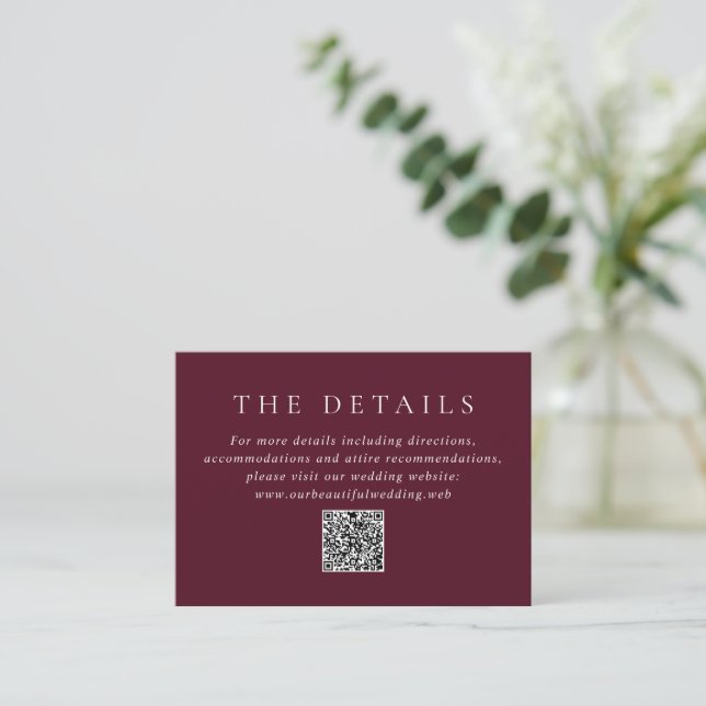 Elegant Deep Burgundy QR Code Classic Wedding Enclosure Card (Standing Front)