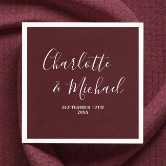 Elegant Deep Burgundy Script Minimalist Wedding Napkin