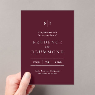 Elegant Deep Burgundy Wedding Save the Date Acrylic Invitations