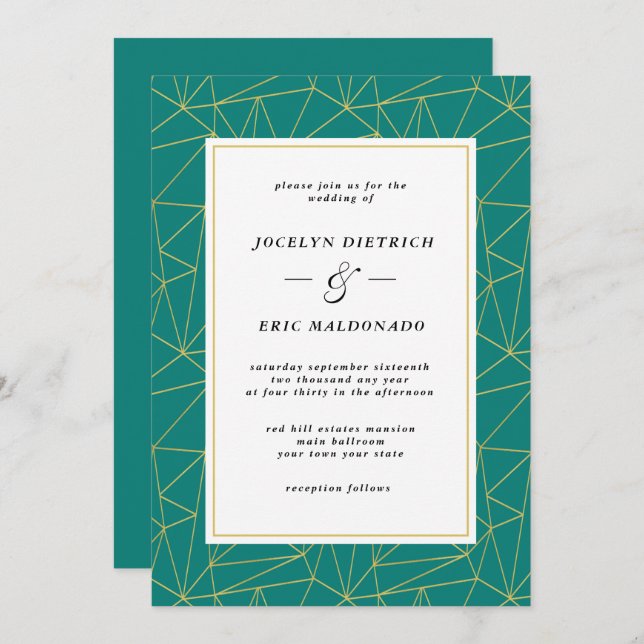 Elegant Deep Cyan Modern Casual Wedding Invitation (Front/Back)