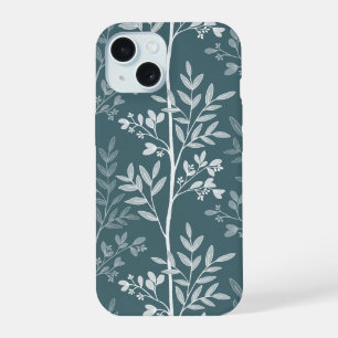 Elegant Deep Forest Teal Floral Silhouette iPhone 15 Case