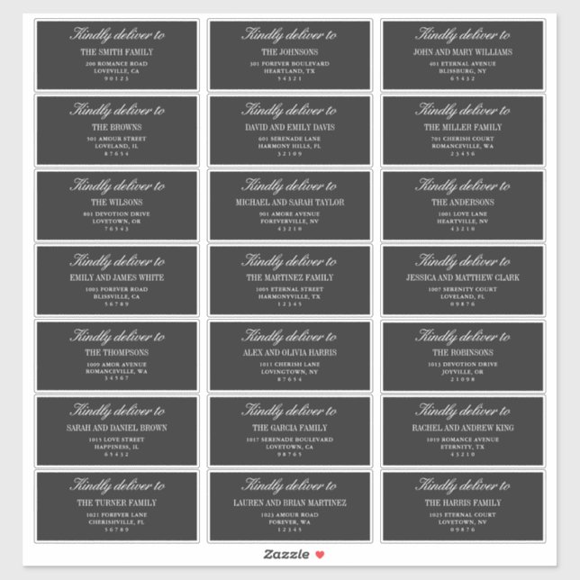 Elegant Deep Gray Wedding Guest Address Labels  (Sheet)