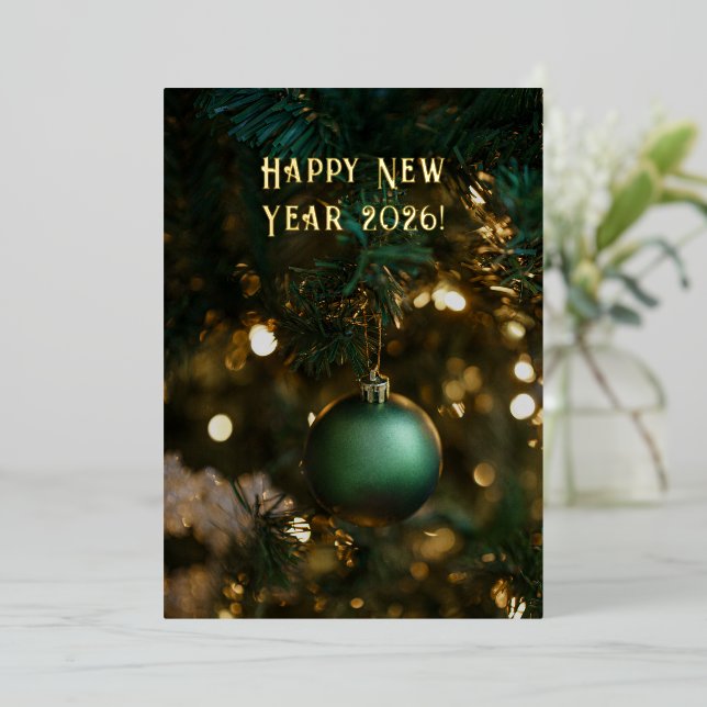 Elegant Deep Green & Gold Happy New Year 2026 (Standing Front)