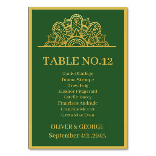 Elegant Deep Green & Gold Mandala Indian Wedding Table Number
