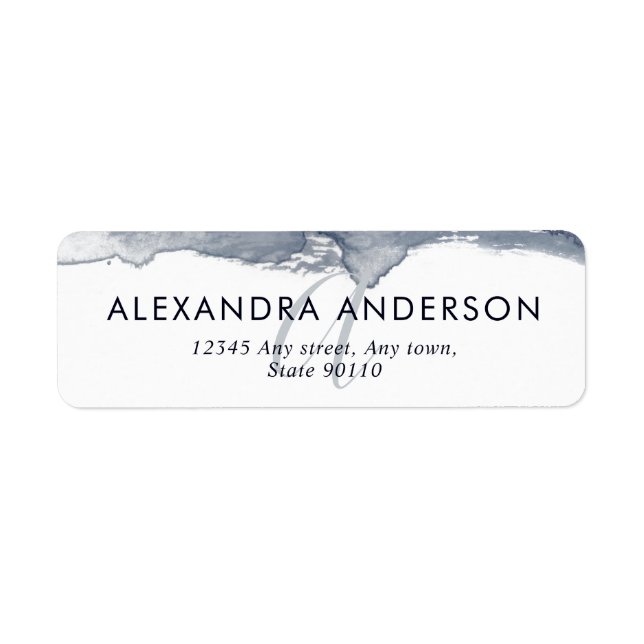 Elegant Deep Grey Navy Watercolor Monogram Minimal (Front)