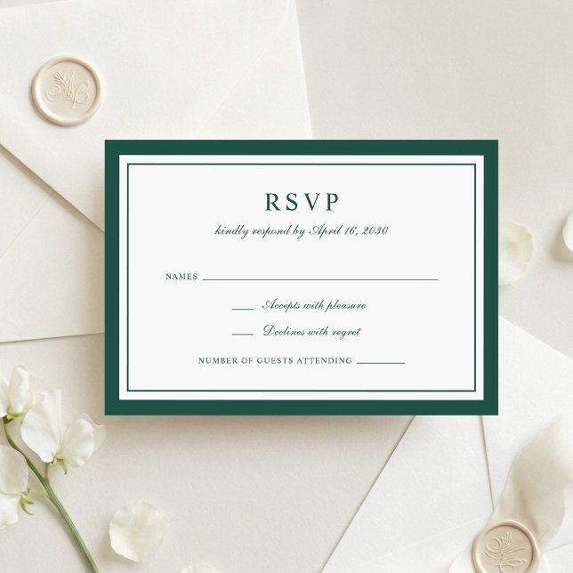 Elegant Deep Hunter Green Frame Wedding RSVP Invitation (Creator Uploaded)
