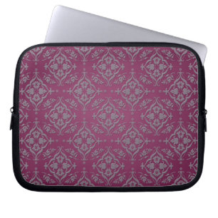 Elegant Deep Maroon Damask Laptop Sleeve