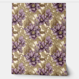 Elegant deep mauve and gold flowers summer floral wallpaper