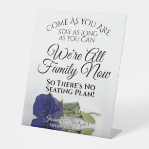 Elegant Deep Navy Blue Rose Open Seating Wedding Pedestal Sign