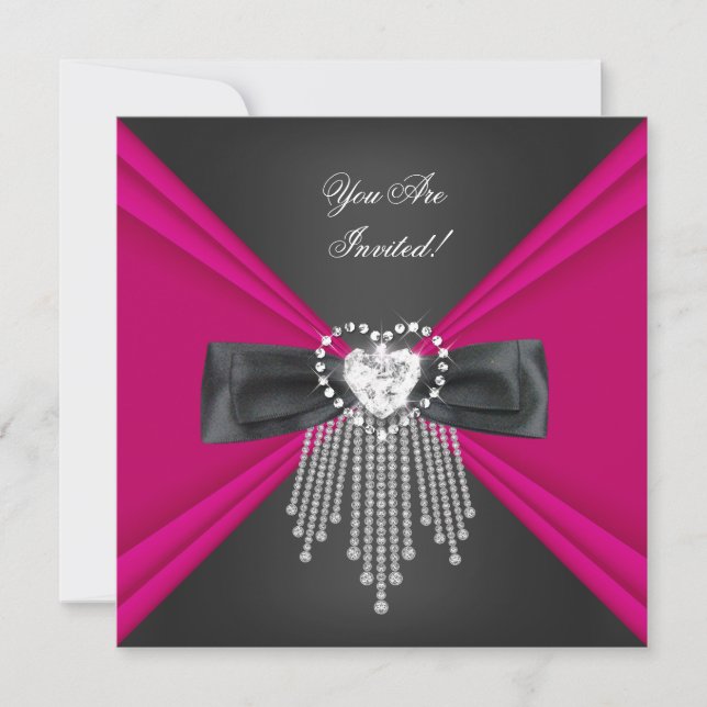 Elegant Deep Pink Black All Occasions Invitation (Front)