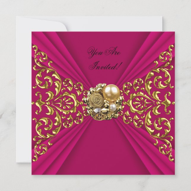 Elegant Deep Pink Red Gold All Occasions Invitation (Front)