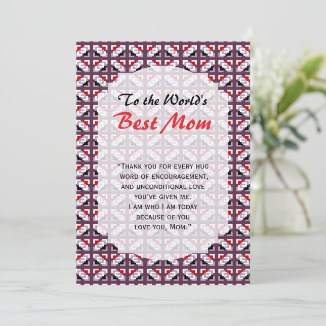 Elegant Deep Plum and Red Geometric Pattern Card (Standing Front)