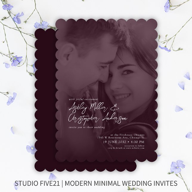 Elegant Deep Plum Duotone Photo Wedding Invitation (Creator Uploaded)