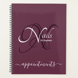Elegant Deep Plum Monogram Nail Artist Appt Planner