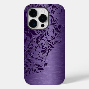 Elegant Deep Purple Floral Lace On Purple Case-Mat Case-Mate iPhone 14 Pro Case