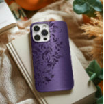 Elegant Deep Purple Floral Lace On Purple Case-Mate iPhone Case<br><div class="desc">Purple tones metallic background,  with deep-purple floral lace.</div>