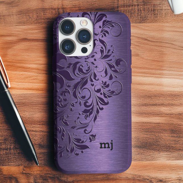 Elegant Deep Purple Floral Lace On Purple Case-Mate iPhone Case (Creator Uploaded)