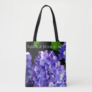 Elegant deep purple floral periwinkle hydrangeas tote bag